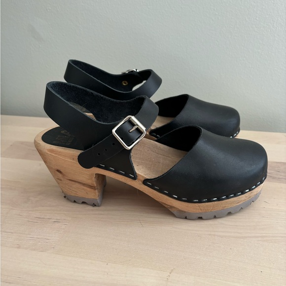 MIA "Sofia" Clog Platform Sandal Black Leather with Wood Heel - Picture 11 of 14